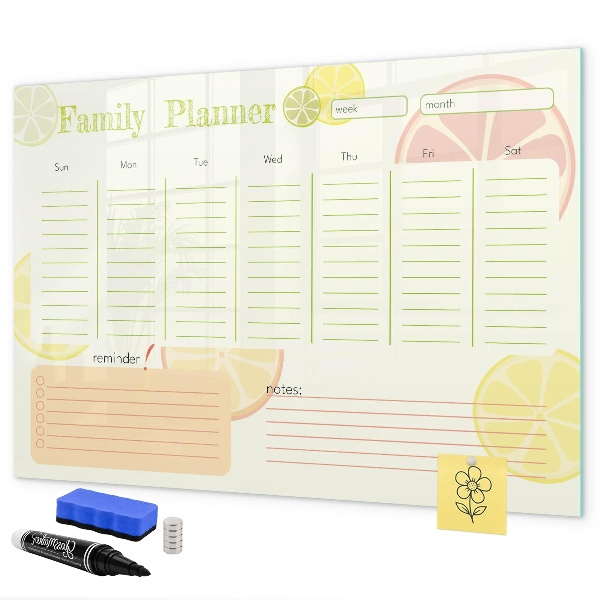 Tableau magnétique effaçable Agenda familial avec espace pour photos