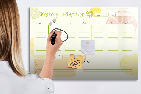 Tableau magnétique effaçable Agenda familial avec espace pour photos