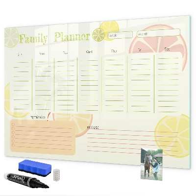 Tableau magnétique effaçable Agenda familial avec espace pour photos