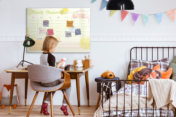 Tableau magnétique effaçable Agenda familial avec espace pour photos