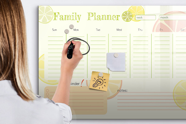 Tableau magnétique effaçable Agenda familial avec espace pour photos