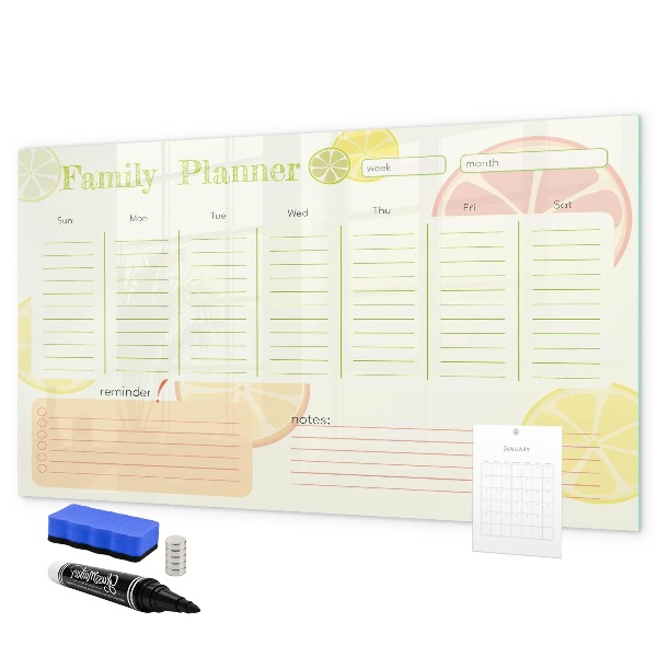 Tableau magnétique effaçable Agenda familial avec espace pour photos