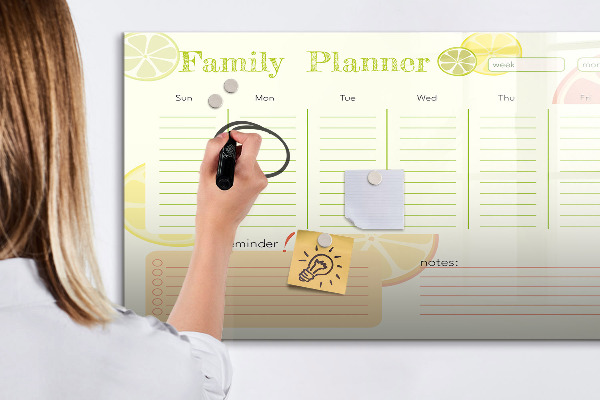 Tableau magnétique effaçable Agenda familial avec espace pour photos