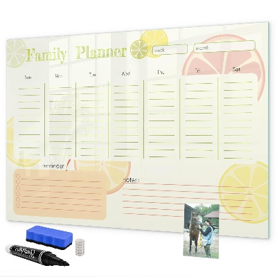 Tableau magnétique effaçable Agenda familial avec espace pour photos