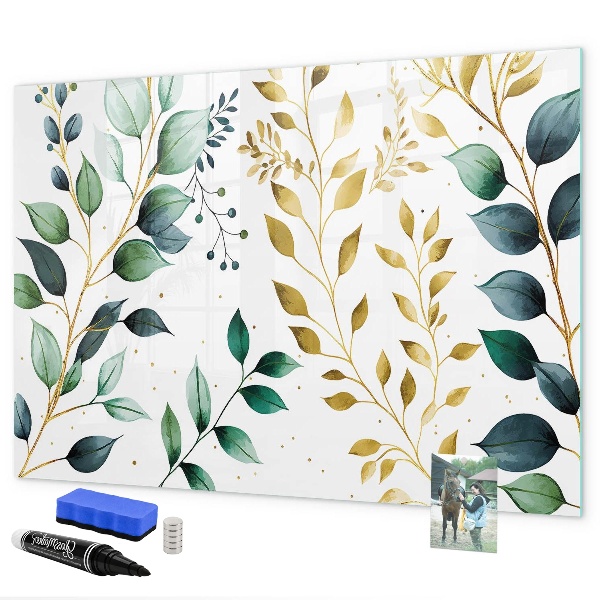 Tableau magnétique effaçable Feuilles vertes et souvenirs en photos