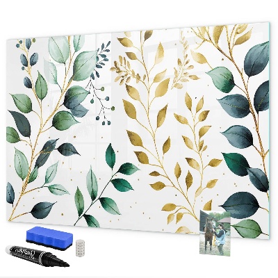 Tableau magnétique effaçable Feuilles vertes et souvenirs en photos