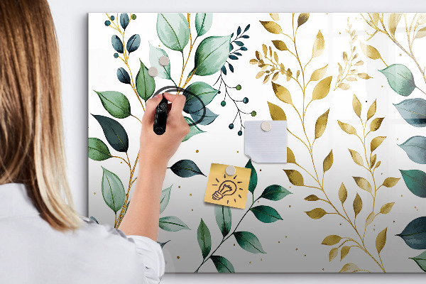 Tableau magnétique effaçable Feuilles vertes et souvenirs en photos