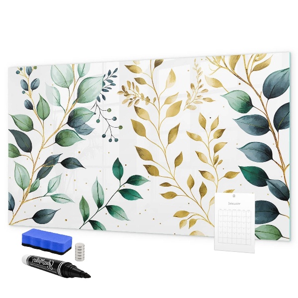 Tableau magnétique effaçable Feuilles vertes et souvenirs en photos