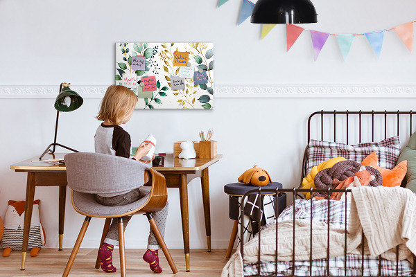Tableau magnétique effaçable Feuilles vertes et souvenirs en photos