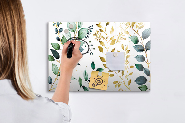 Tableau magnétique effaçable Feuilles vertes et souvenirs en photos