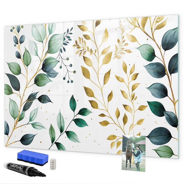 Tableau magnétique effaçable Feuilles vertes et souvenirs en photos