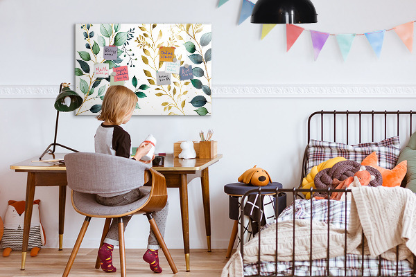 Tableau magnétique effaçable Feuilles vertes et souvenirs en photos