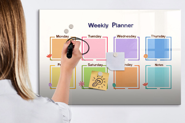 Tableau effaçable magnétique Agenda hebdomadaire avec espace pour photos