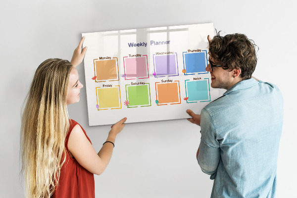 Tableau effaçable magnétique Agenda hebdomadaire avec espace pour photos
