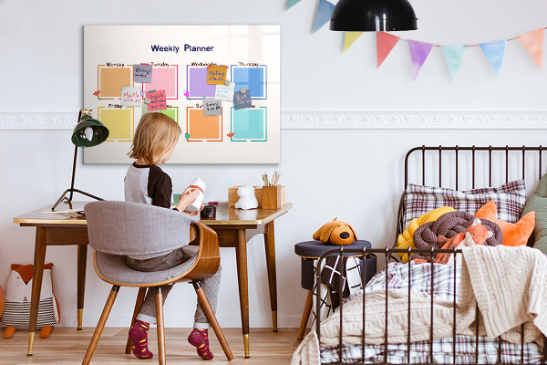 Tableau effaçable magnétique Agenda hebdomadaire avec espace pour photos