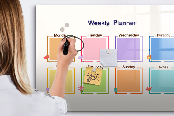 Tableau effaçable magnétique Agenda hebdomadaire avec espace pour photos