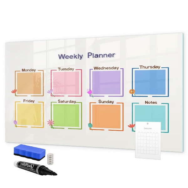 Tableau effaçable magnétique Agenda hebdomadaire avec espace pour photos