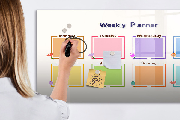 Tableau effaçable magnétique Agenda hebdomadaire avec espace pour photos