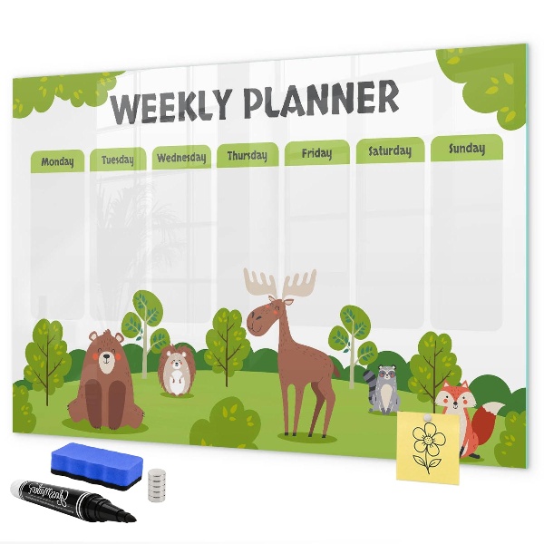 Tableau magnétique effaçable Agenda hebdomadaire sur le thème de la forêt
