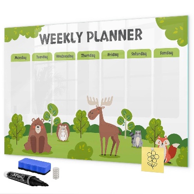 Tableau magnétique effaçable Agenda hebdomadaire sur le thème de la forêt