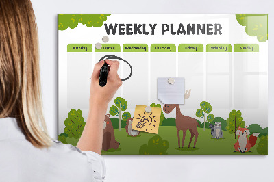 Tableau magnétique effaçable Agenda hebdomadaire sur le thème de la forêt
