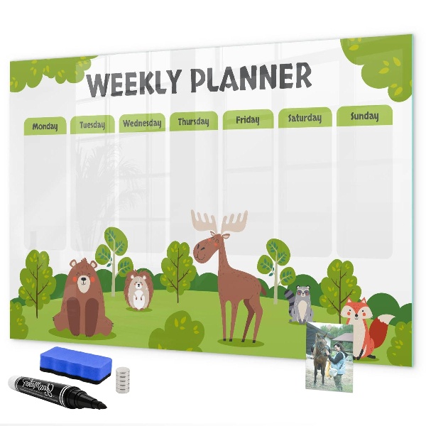 Tableau magnétique effaçable Agenda hebdomadaire sur le thème de la forêt