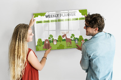 Tableau magnétique effaçable Agenda hebdomadaire sur le thème de la forêt