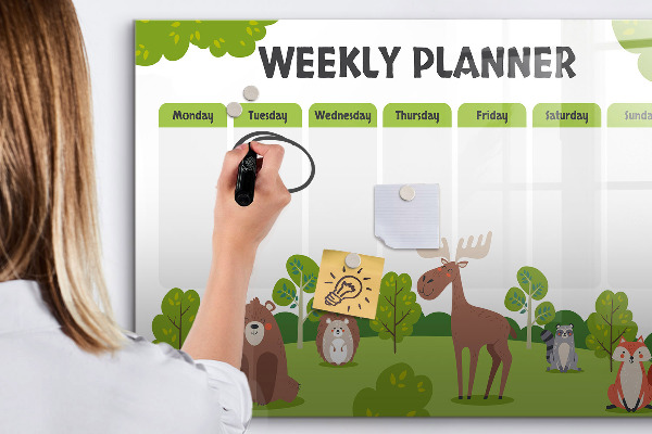 Tableau magnétique effaçable Agenda hebdomadaire sur le thème de la forêt