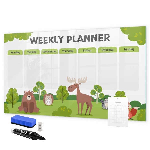 Tableau magnétique effaçable Agenda hebdomadaire sur le thème de la forêt