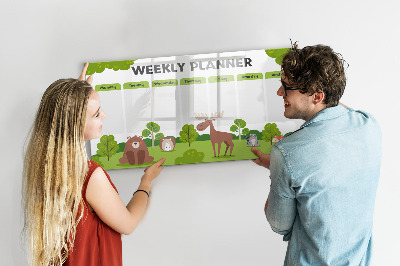 Tableau magnétique effaçable Agenda hebdomadaire sur le thème de la forêt