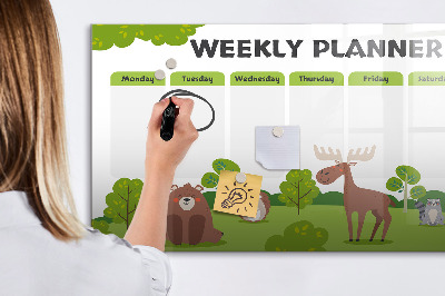 Tableau magnétique effaçable Agenda hebdomadaire sur le thème de la forêt