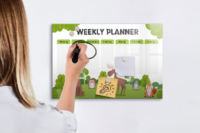 Tableau magnétique effaçable Agenda hebdomadaire sur le thème de la forêt