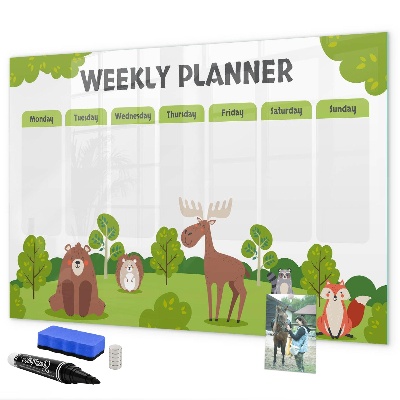 Tableau magnétique effaçable Agenda hebdomadaire sur le thème de la forêt