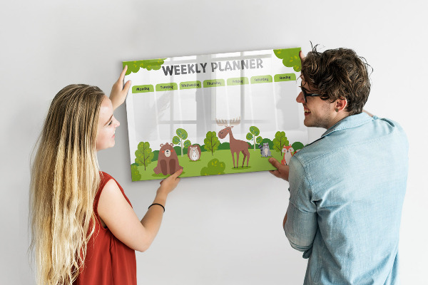 Tableau magnétique effaçable Agenda hebdomadaire sur le thème de la forêt