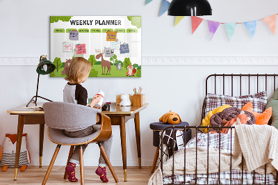Tableau magnétique effaçable Agenda hebdomadaire sur le thème de la forêt