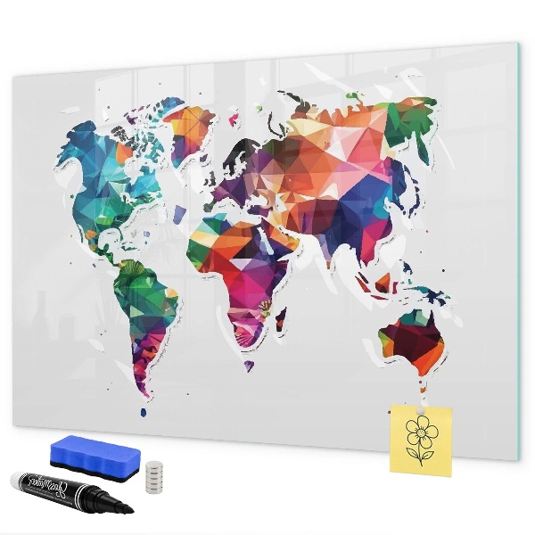 Tableau magnétique effaçable Carte du monde colorée avec photos
