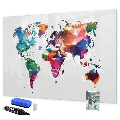 Tableau magnétique effaçable Carte du monde colorée avec photos