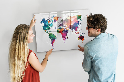 Tableau magnétique effaçable Carte du monde colorée avec photos