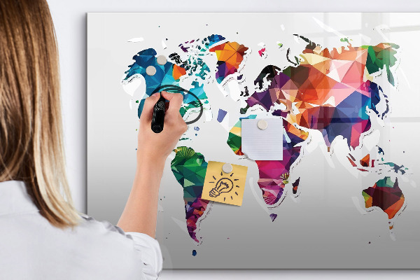 Tableau magnétique effaçable Carte du monde colorée avec photos