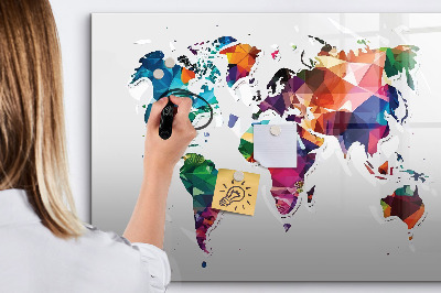 Tableau magnétique effaçable Carte du monde colorée avec photos