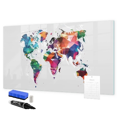 Tableau magnétique effaçable Carte du monde colorée avec photos