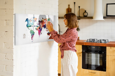Tableau magnétique effaçable Carte du monde colorée avec photos