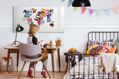 Tableau magnétique effaçable Carte du monde colorée avec photos