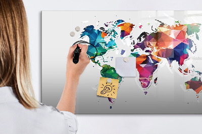 Tableau magnétique effaçable Carte du monde colorée avec photos