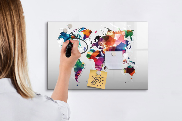 Tableau magnétique effaçable Carte du monde colorée avec photos