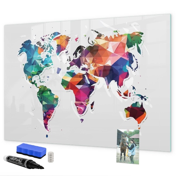 Tableau magnétique effaçable Carte du monde colorée avec photos