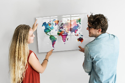Tableau magnétique effaçable Carte du monde colorée avec photos