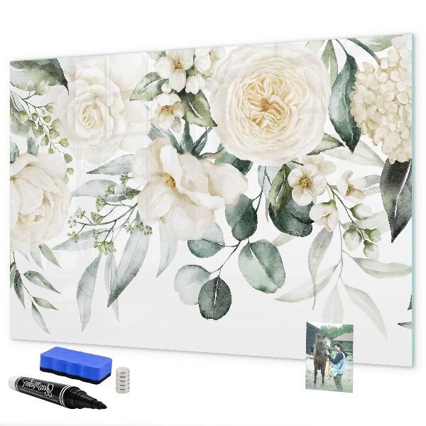 Tableau effaçable magnétique Motif floral avec espace pour photos