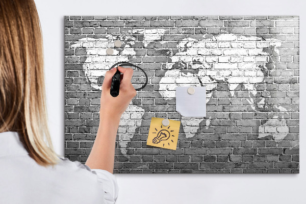 Tableau magnétique effaçable Carte du monde avec emplacements de photos
