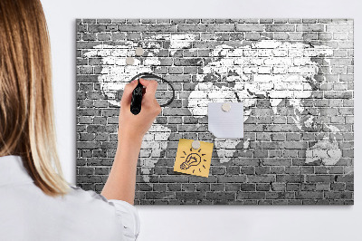 Tableau magnétique effaçable Carte du monde avec emplacements de photos